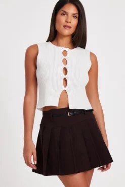 Quiz Brown Pleated Mini Skirt