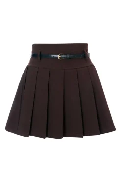 Quiz Brown Pleated Mini Skirt