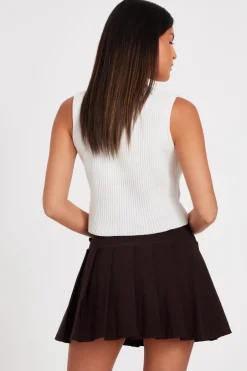 Quiz Brown Pleated Mini Skirt