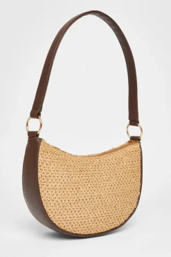 Quiz Brown Raffia Shoulder Bag Sale