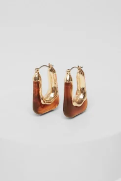 Quiz Brown Resin Hoop Earrings Clearance