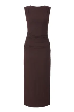 Quiz Ribbed Midaxi Dress Brown Clearance