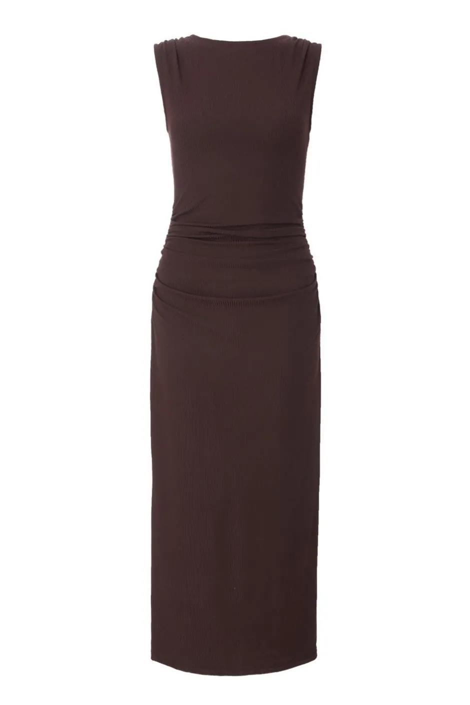 Quiz Ribbed Midaxi Dress Brown Clearance