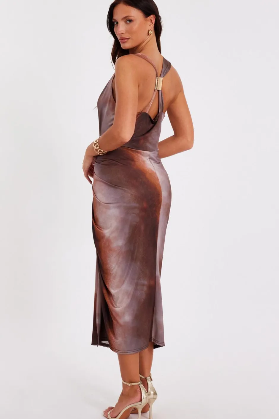 Quiz Brown Ruched Side Midi Dress Best
