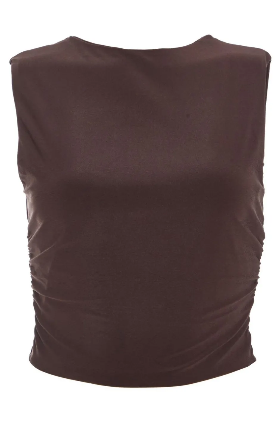 Quiz Ruched Sleeveless Crop Top Brown Online
