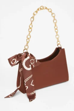Quiz Satin Chain Shoulder Bag Brown Online