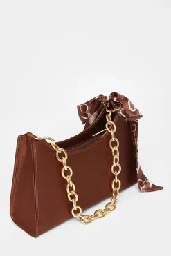 Quiz Satin Chain Shoulder Bag Brown Online