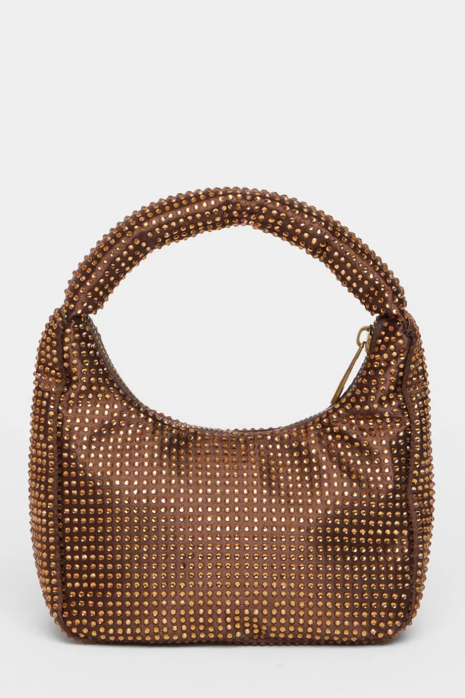 Quiz Brown Satin Diamante Bag Outlet