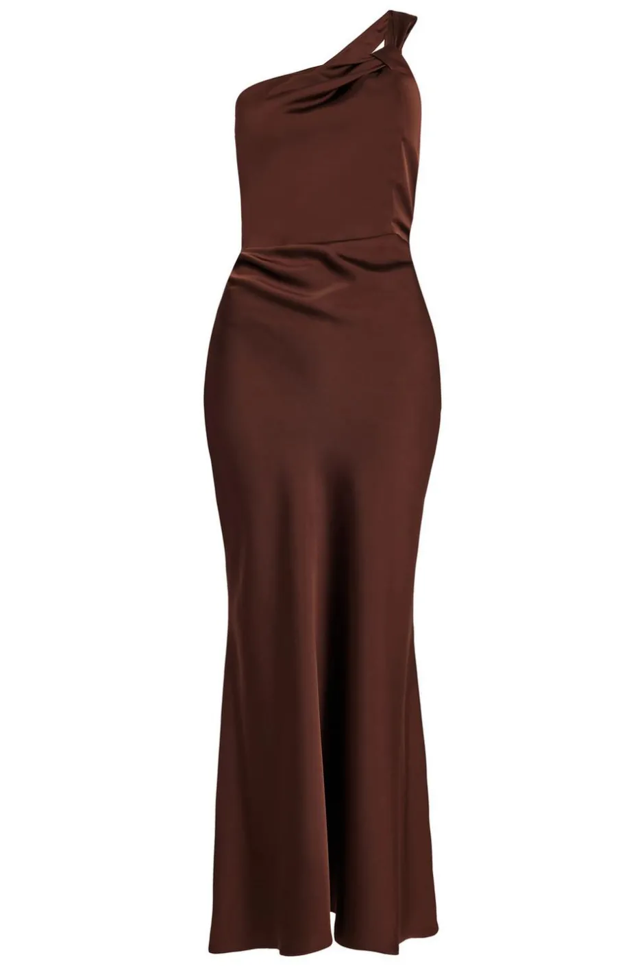 Quiz Satin One Shoulder Midaxi Dress Brown Outlet