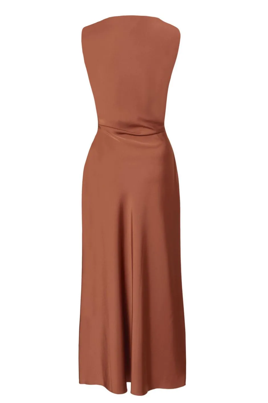 Quiz Satin Ruched Midi Dress Brown