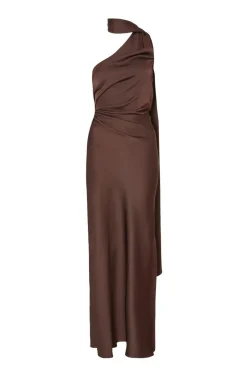 Quiz Satin Wrap Neck Maxi Dress Brown Outlet