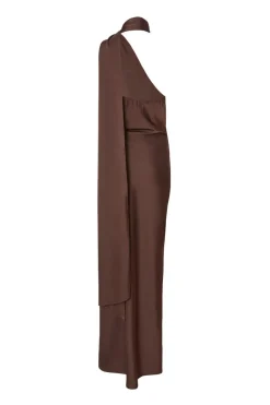 Quiz Satin Wrap Neck Maxi Dress Brown Outlet