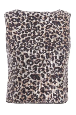 Quiz Brown Sequin Leopard Print Crop Top Discount