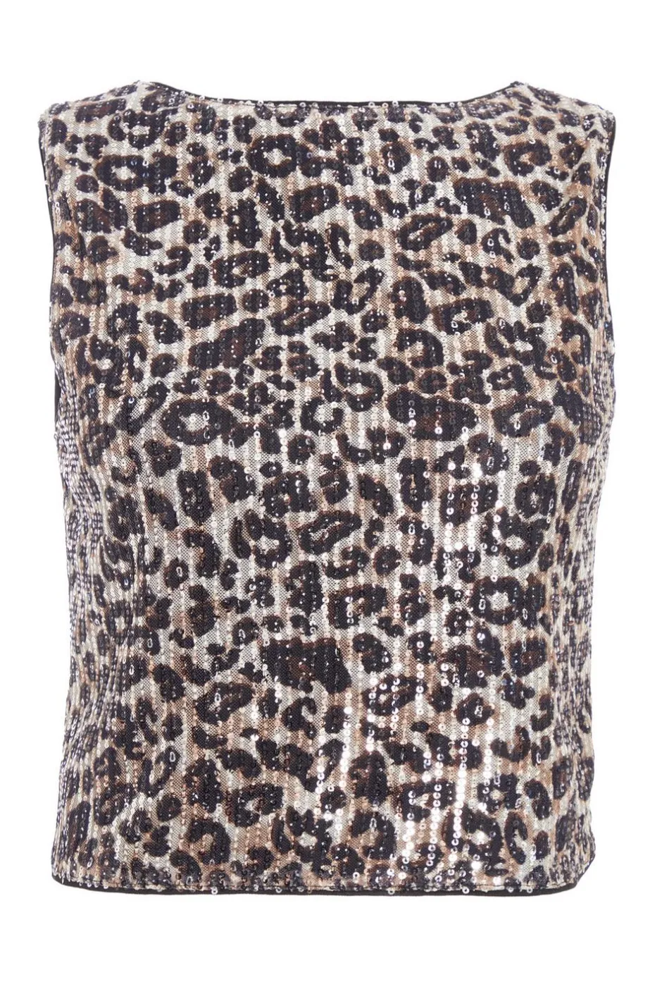 Quiz Brown Sequin Leopard Print Crop Top Discount