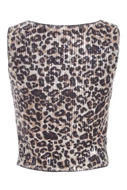 Quiz Brown Sequin Leopard Print Crop Top Discount
