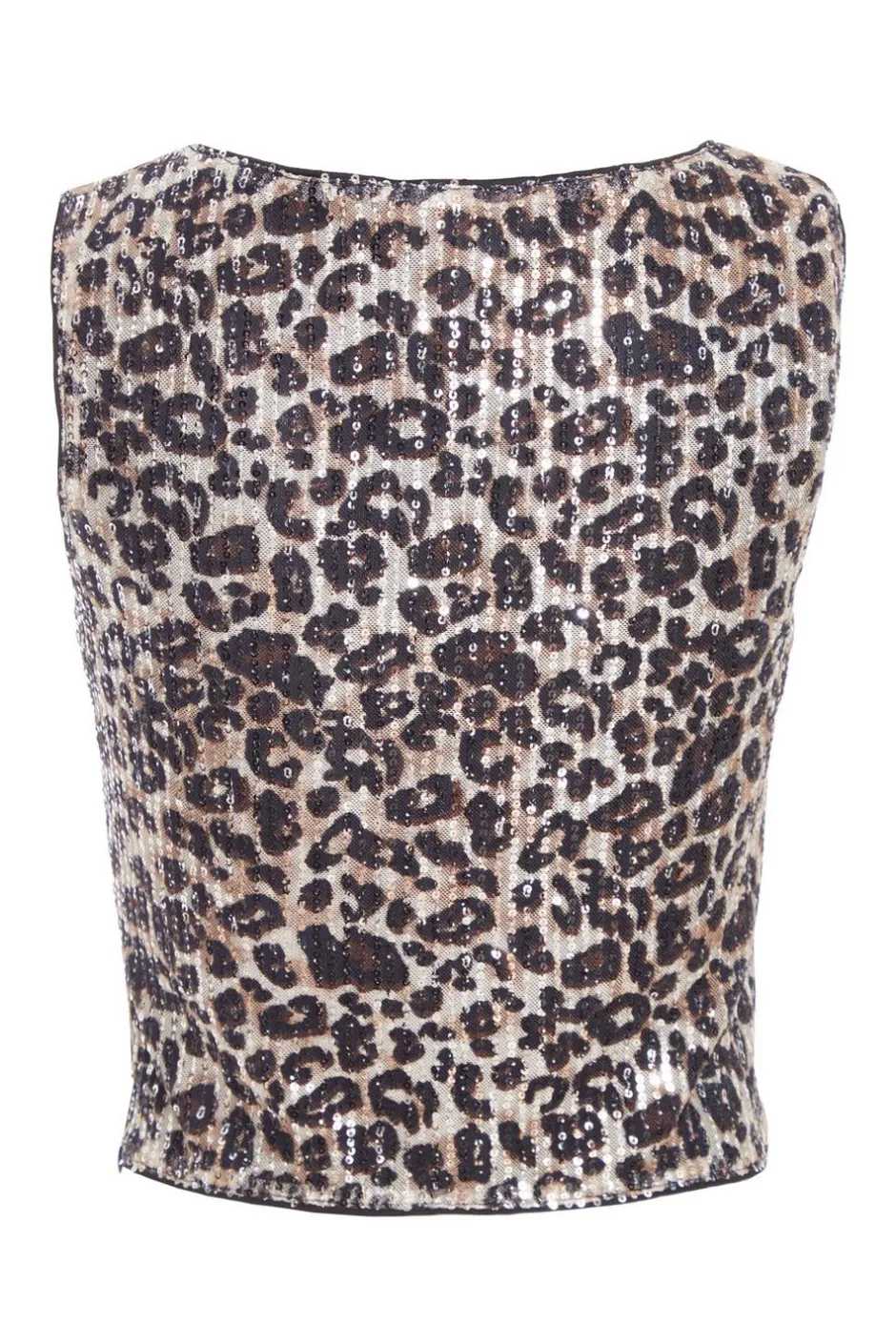 Quiz Brown Sequin Leopard Print Crop Top Discount