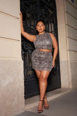 Quiz Brown Sequin Leopard Print Mini Skirt Discount
