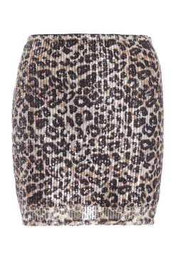Quiz Brown Sequin Leopard Print Mini Skirt Discount