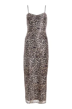 Quiz Brown Sequin Leopard Print Midaxi Dress New