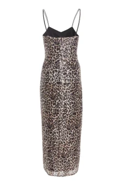 Quiz Brown Sequin Leopard Print Midaxi Dress New
