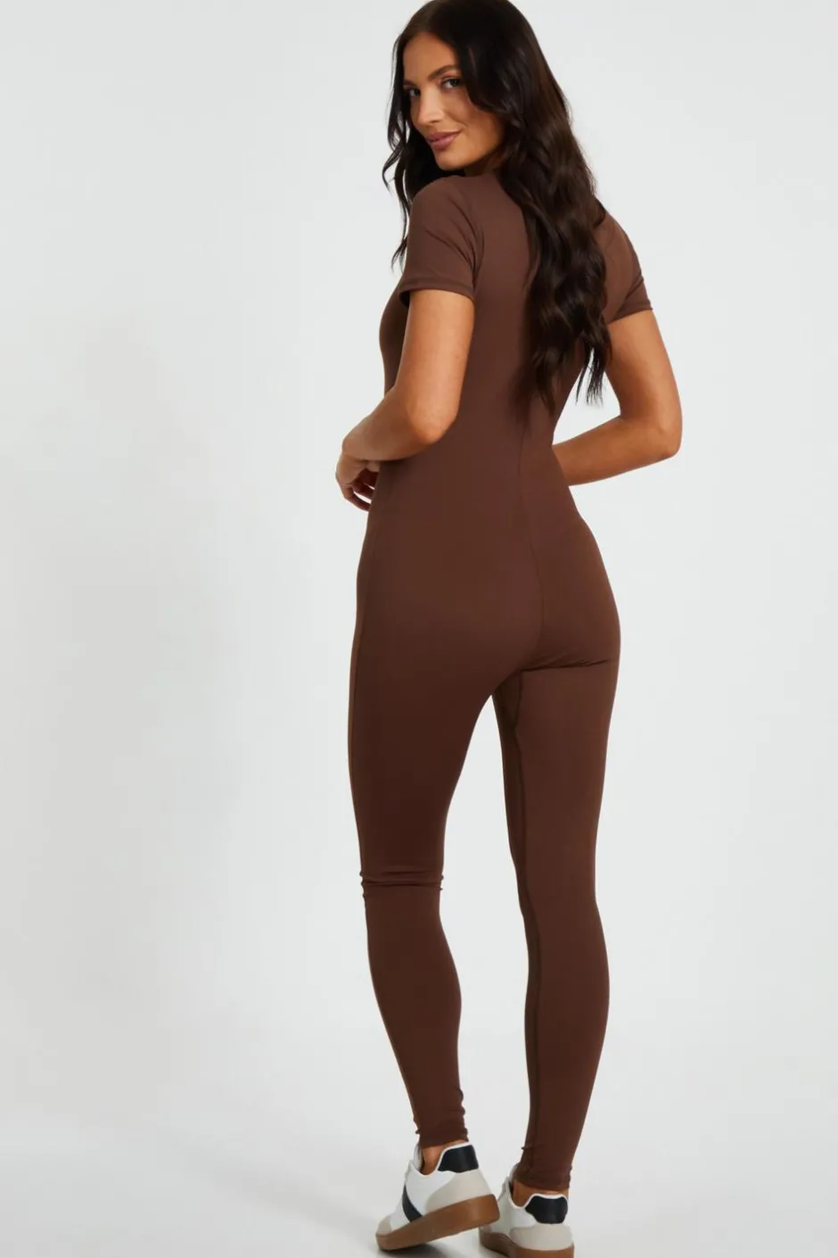 Quiz Brown Short Sleeve Unitard Best
