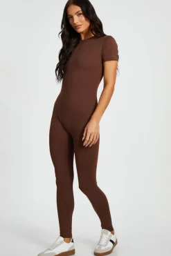 Quiz Brown Short Sleeve Unitard Best