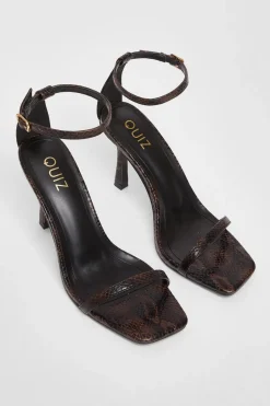 Quiz Snake Print Barely There Heels Brown Outlet