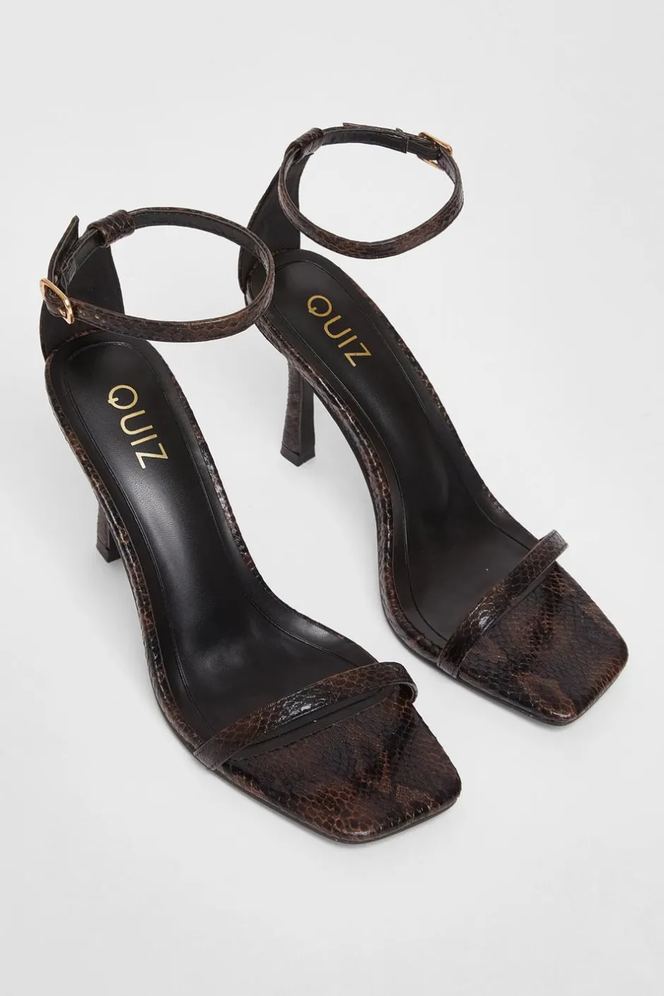 Quiz Snake Print Barely There Heels Brown Outlet
