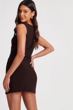 Quiz Brown Square Neck Mini Dress Best