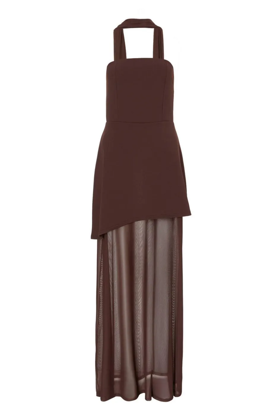 Quiz Strapless Mesh Hem Maxi Dress Brown