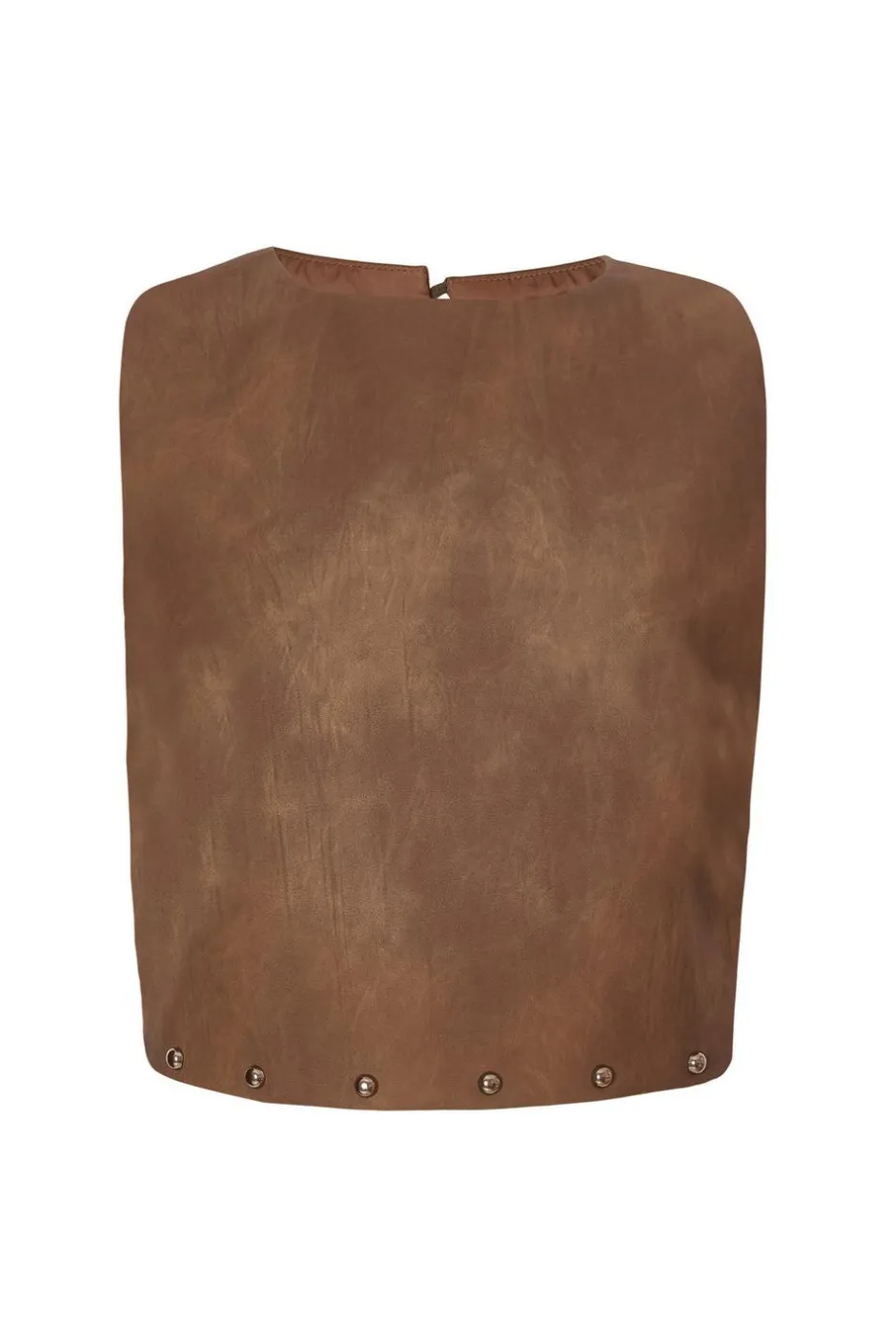 Quiz Brown Studded Faux Leather Top Discount