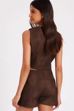 Quiz Brown Studded Faux Leather Top Discount