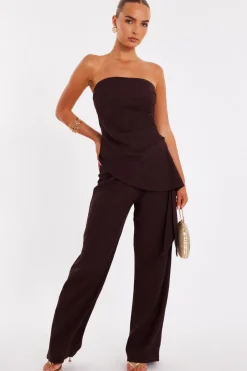 Quiz Brown Textured Bandeau Top Best