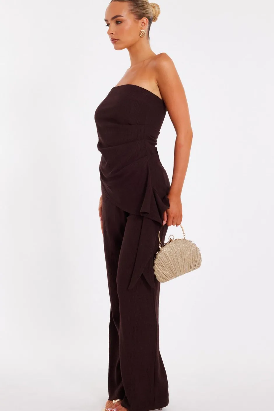Quiz Brown Textured Bandeau Top Best