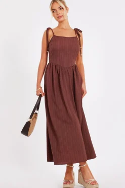 Quiz Brown Textured Midi Dress
