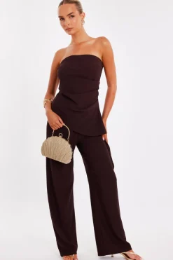 Quiz Brown Textured Palazzo Trousers Discount