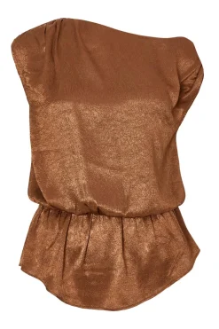 Quiz Brown Textured Satin Top