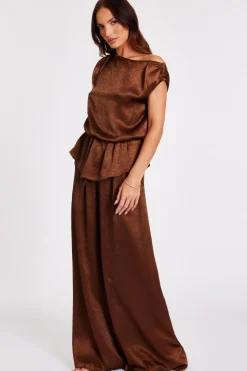 Quiz Brown Textured Satin Top