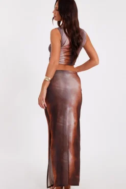 Quiz Brown Tie Dye Maxi Skirt Sale