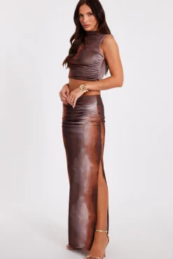 Quiz Brown Tie Dye Maxi Skirt Sale