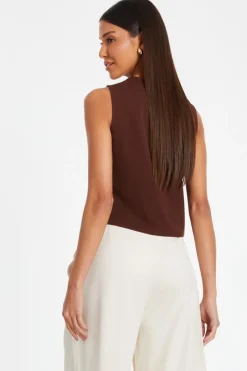 Quiz Brown Tie Up Sleeveless Waistcoat Best