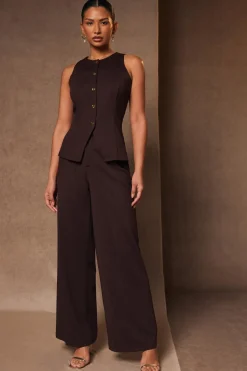Quiz Wide Leg Trousers Brown Clearance