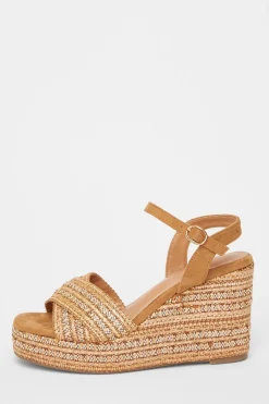 Quiz Cross Strap Embellished Wedges Camel New