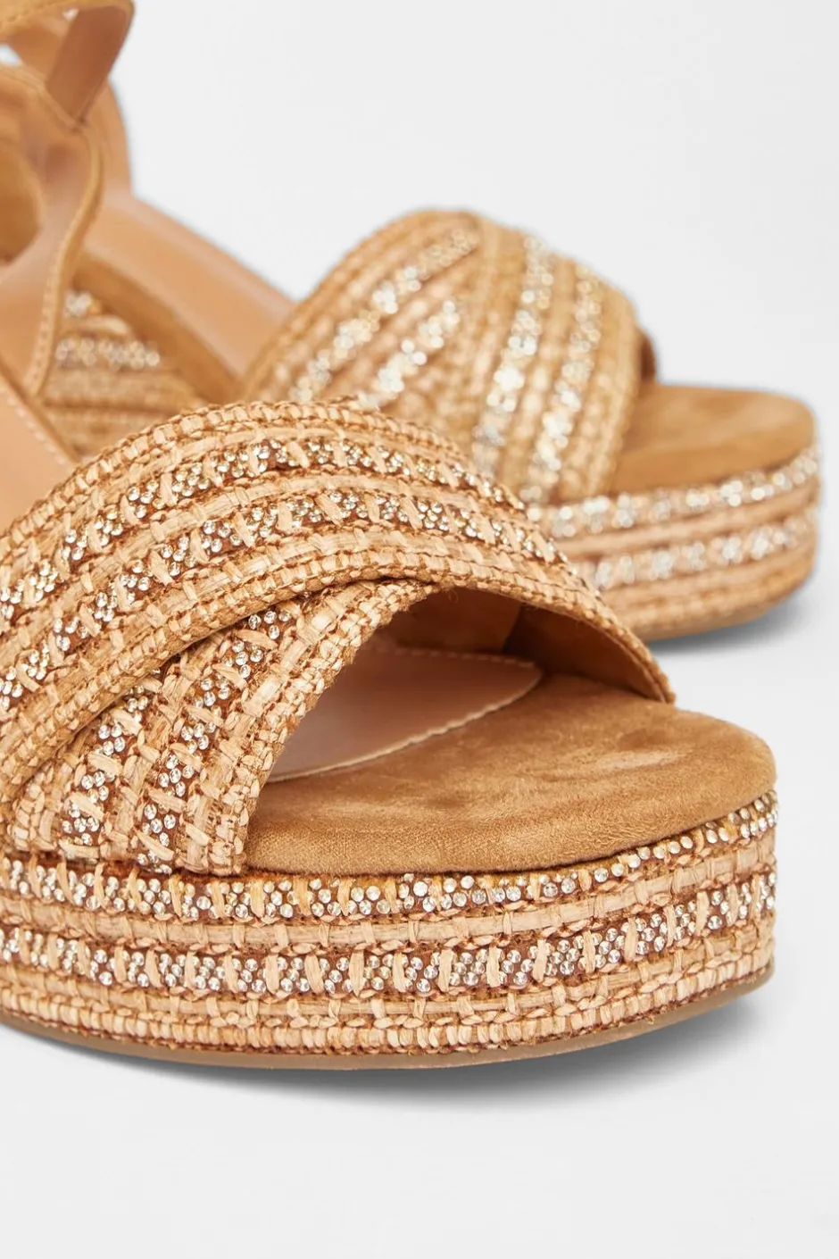 Quiz Cross Strap Embellished Wedges Camel New