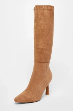 Quiz Faux Suede Knee High Boots Camel Discount