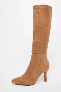 Quiz Faux Suede Knee High Boots Camel Discount