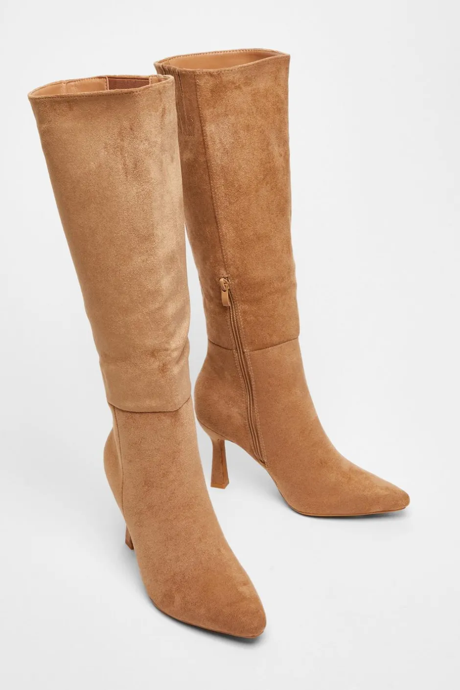 Quiz Faux Suede Knee High Boots Camel Discount