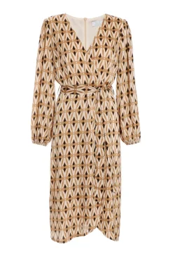 Quiz Camel Geometric Print Wrap Midi Dress New