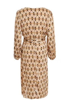 Quiz Camel Geometric Print Wrap Midi Dress New