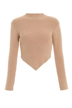 Quiz Camel Knitted Turtle Neck Crop Jumper